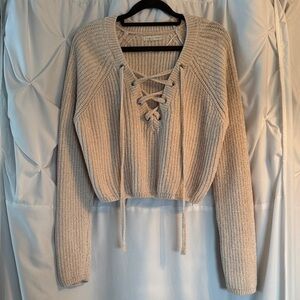 LA Hearts Cozy Cream Lace-Up Sweater